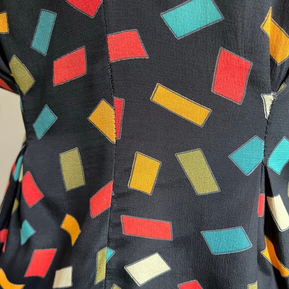 VTG Carole Little Black Multi colored Confetti Abstract Button Up Blouse Sz 4 - Picture 8 of 8